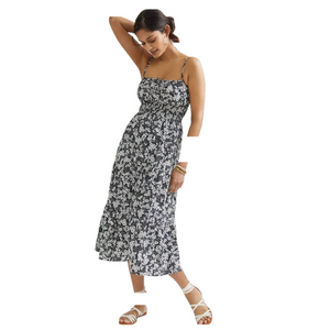 FAITHFULL THE BRAND CANYON MIDI DRESS floral black and white print Anthropologie